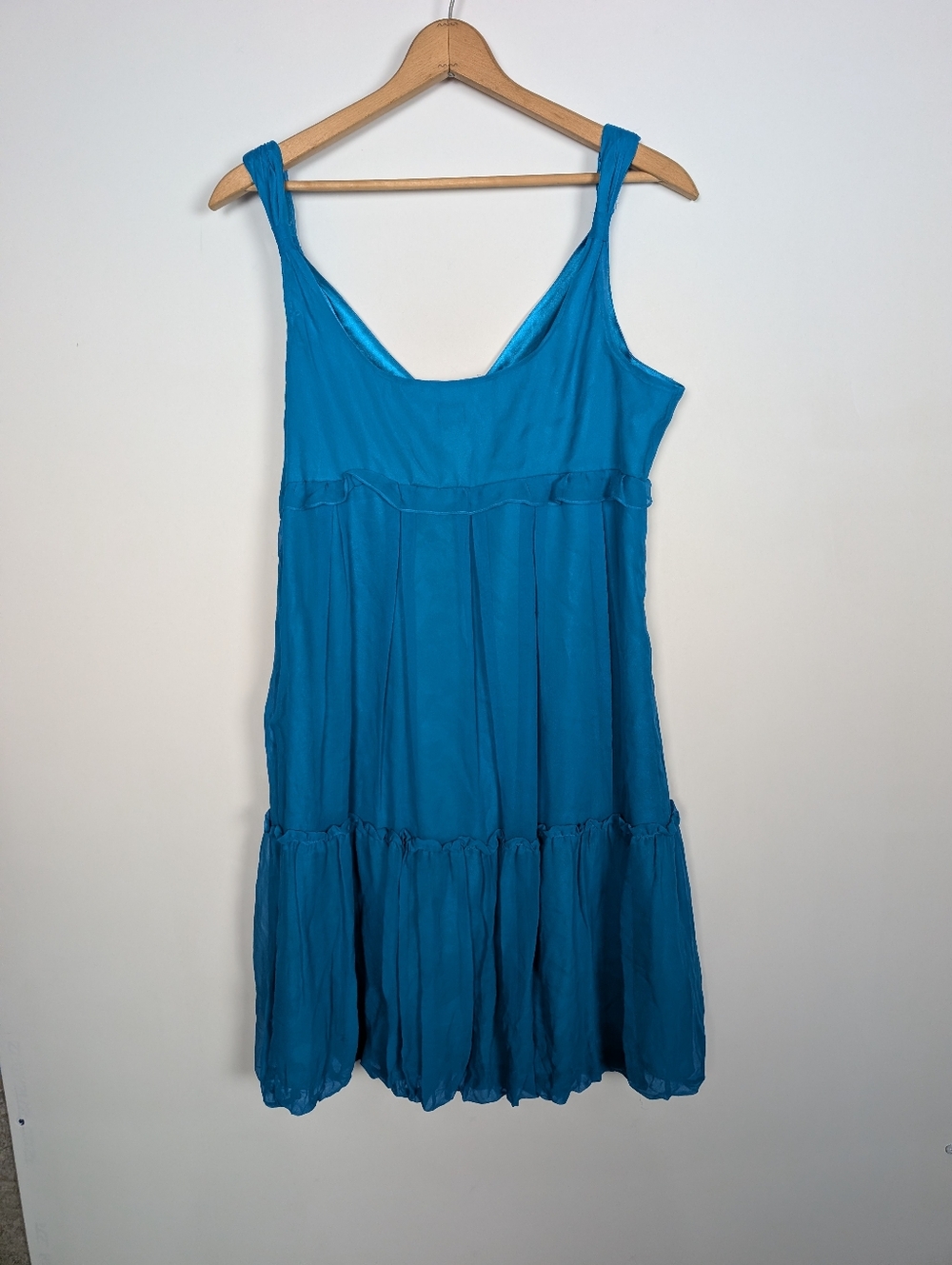 Vintage Y2K Turquoise Blue 100% Silk Bubble Hem Empire Babydoll Dress Size 12 - Picture 7 of 11